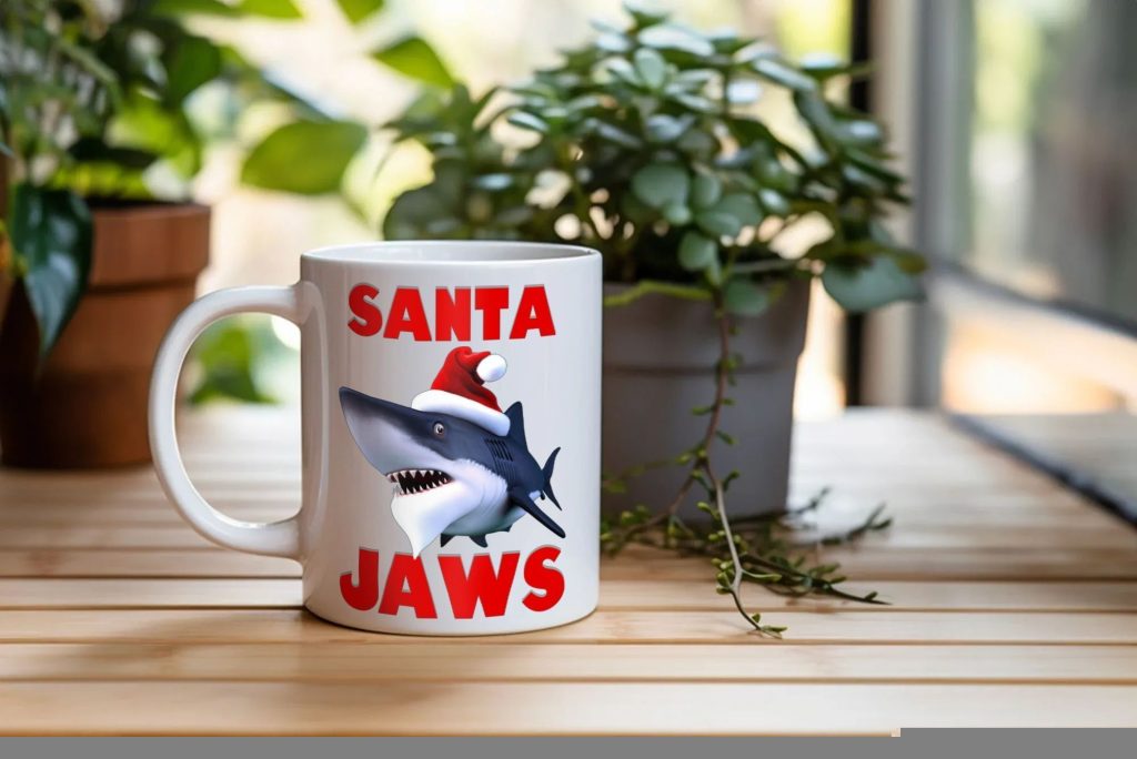 santa jaws christmas mug